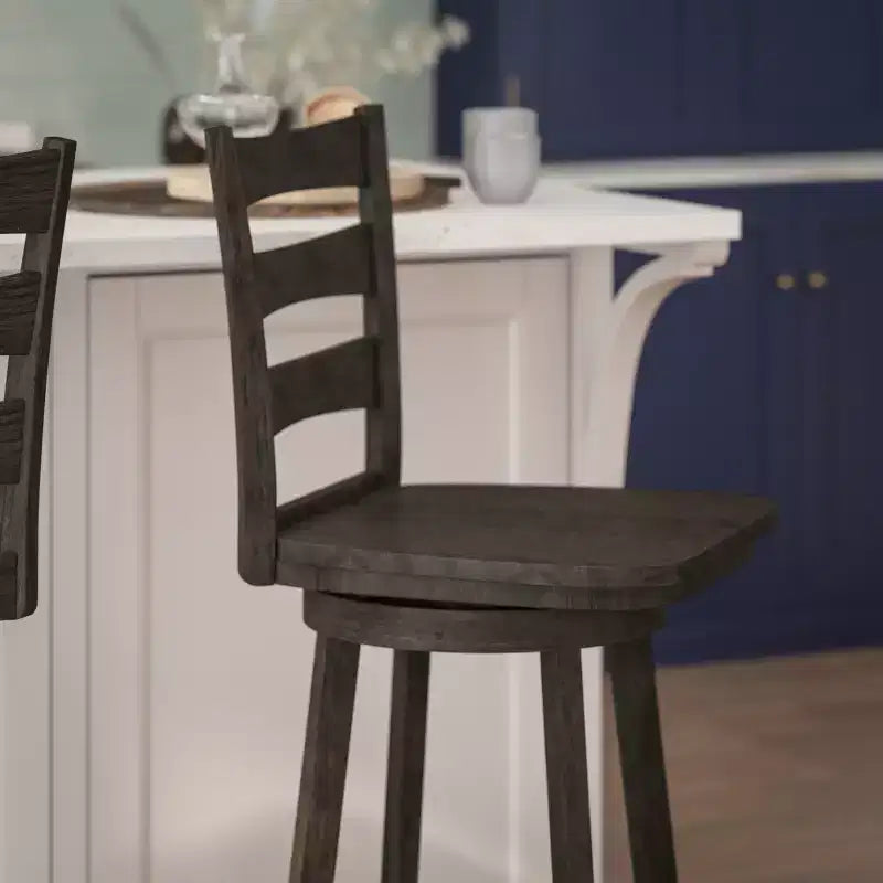 Tabouret de bar pivotant classique en bois à dossier à barreaux