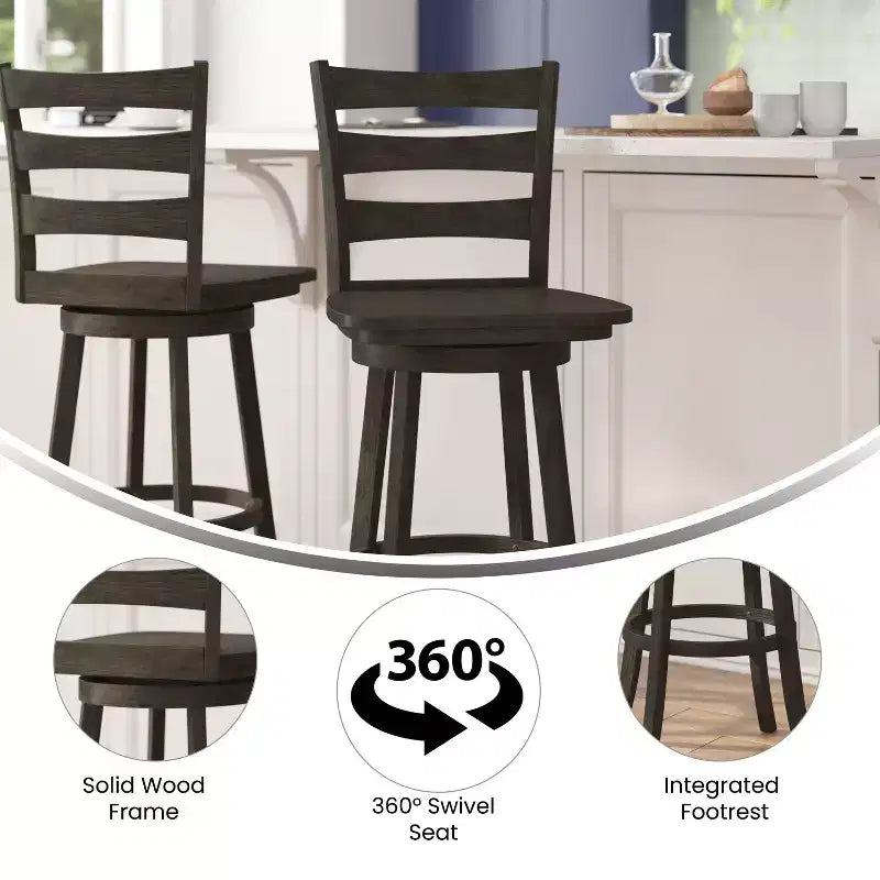 Tabouret de bar pivotant classique en bois à dossier à barreaux