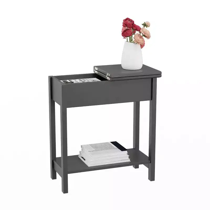 Table d'appoint étroite avec compartiment de rangement et étagère