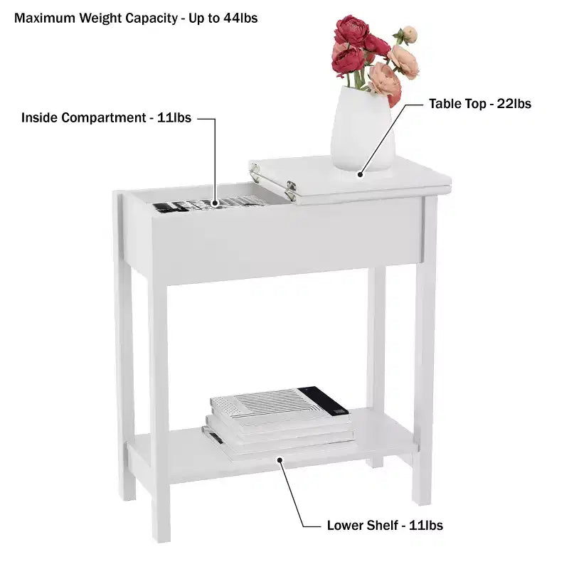 Table d'appoint étroite avec compartiment de rangement et étagère