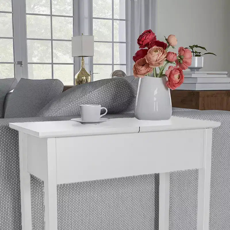 Table d'appoint étroite avec compartiment de rangement et étagère