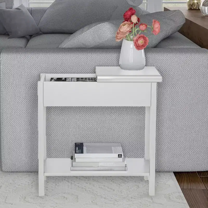 Table d'appoint étroite avec compartiment de rangement et étagère