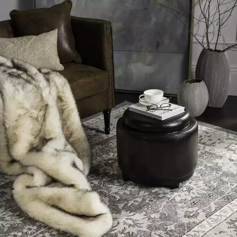 Plateau rond, pouf-repose-pieds