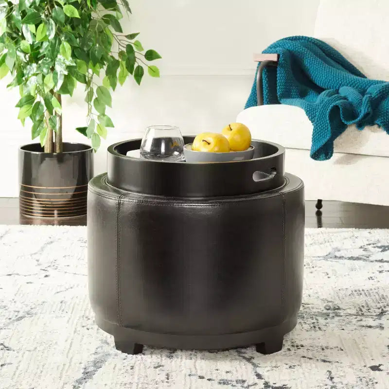 Plateau rond, pouf-repose-pieds