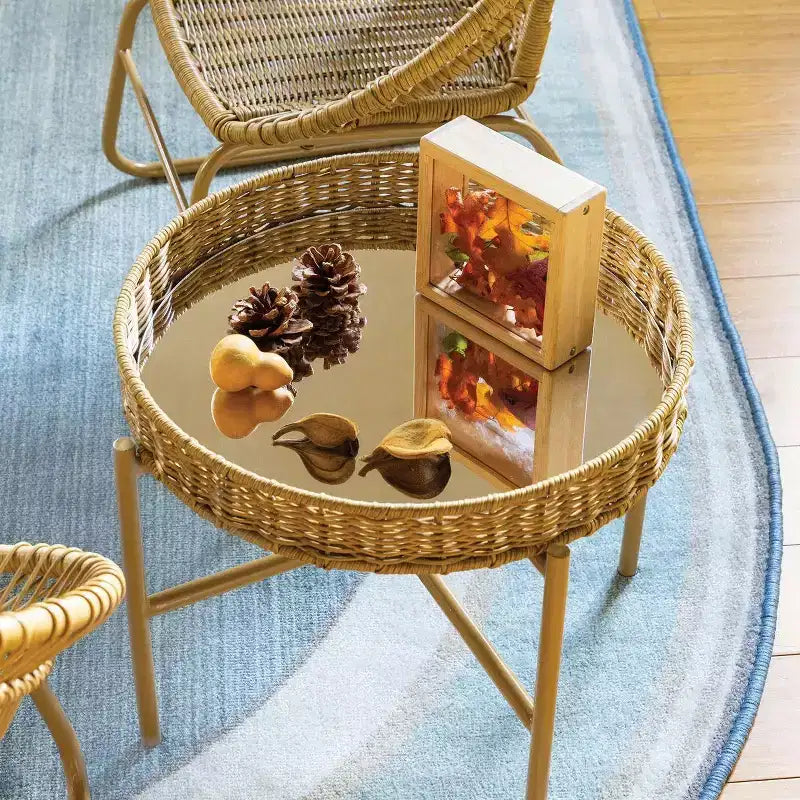 Miroir-table en rotin lavable