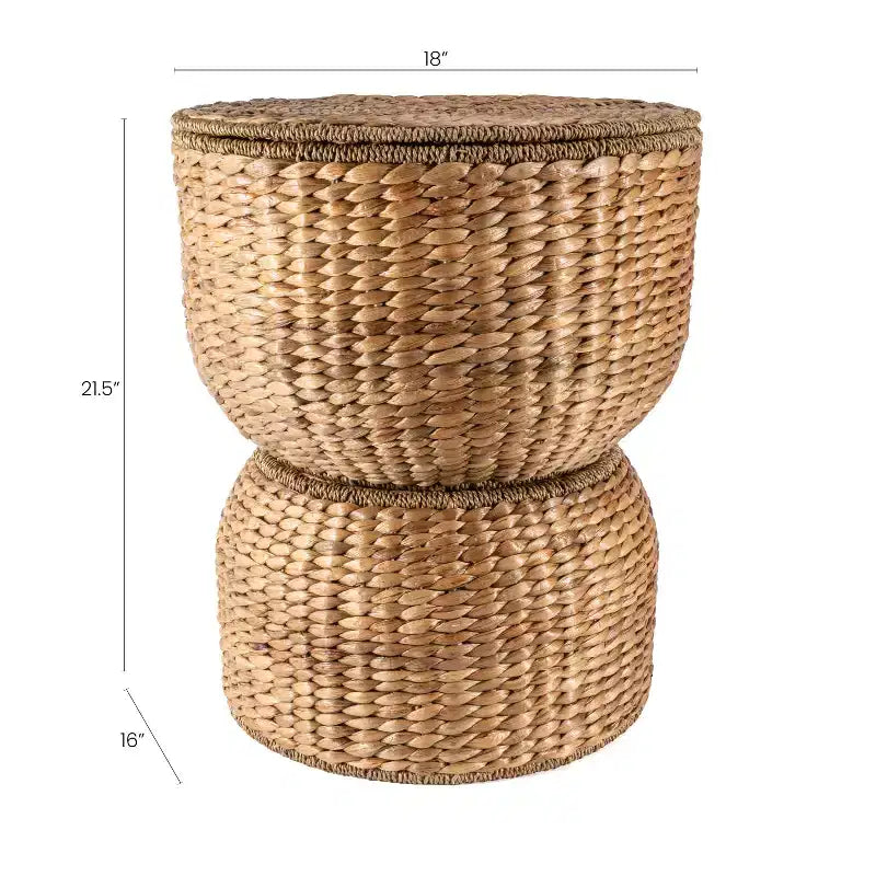 Table d'appoint de rangement tissée à la main en forme de sablier