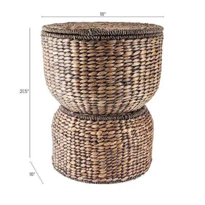 Table d'appoint de rangement tissée à la main en forme de sablier