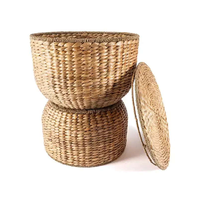 Table d'appoint de rangement tissée à la main en forme de sablier