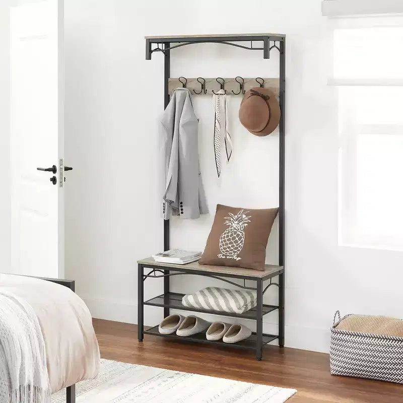 Banc à chaussures à trois niveaux et étagère de rangement