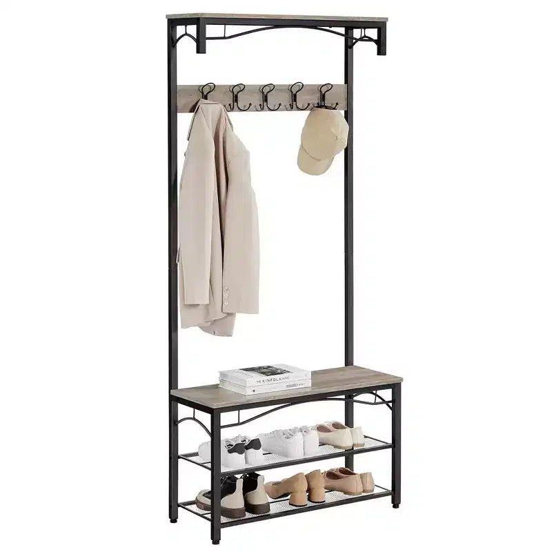 Banc à chaussures à trois niveaux et étagère de rangement