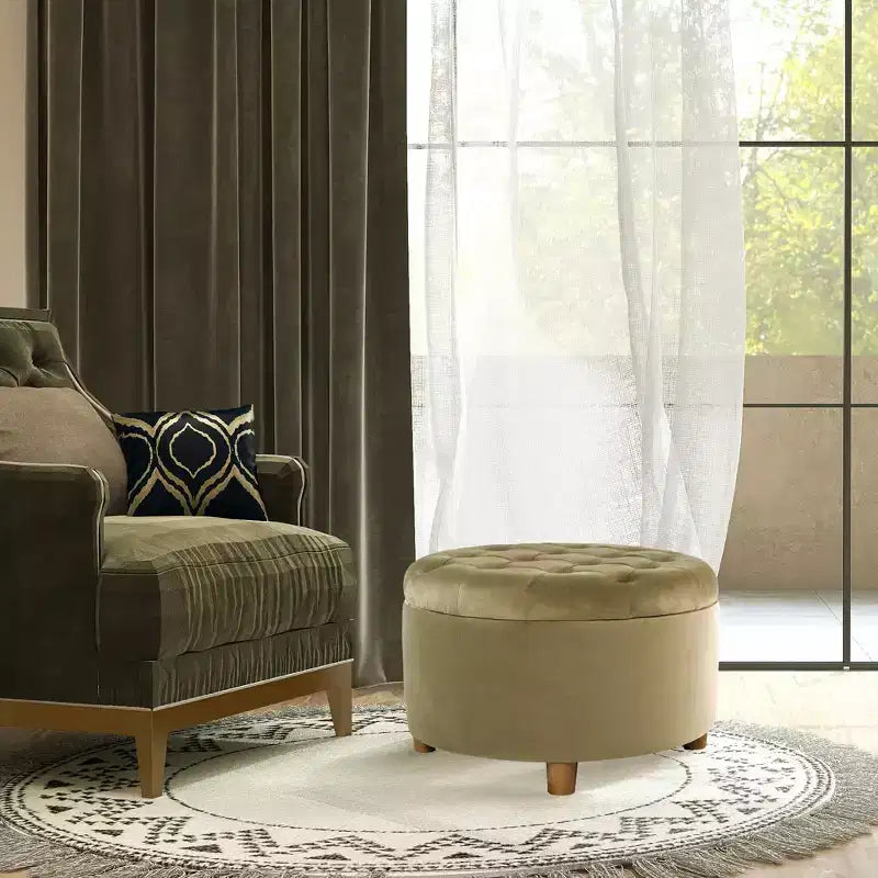 Pouffe de rangement rond capitonné
