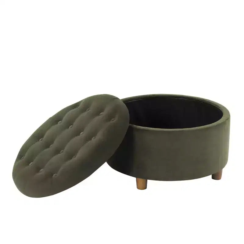 Pouffe de rangement rond capitonné