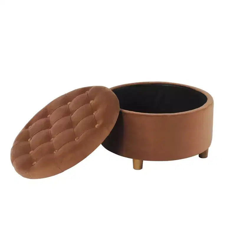 Pouffe de rangement rond capitonné