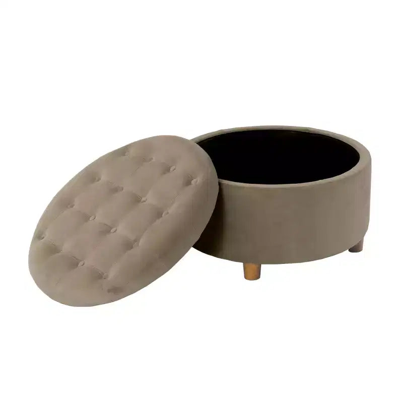 Pouffe de rangement rond capitonné