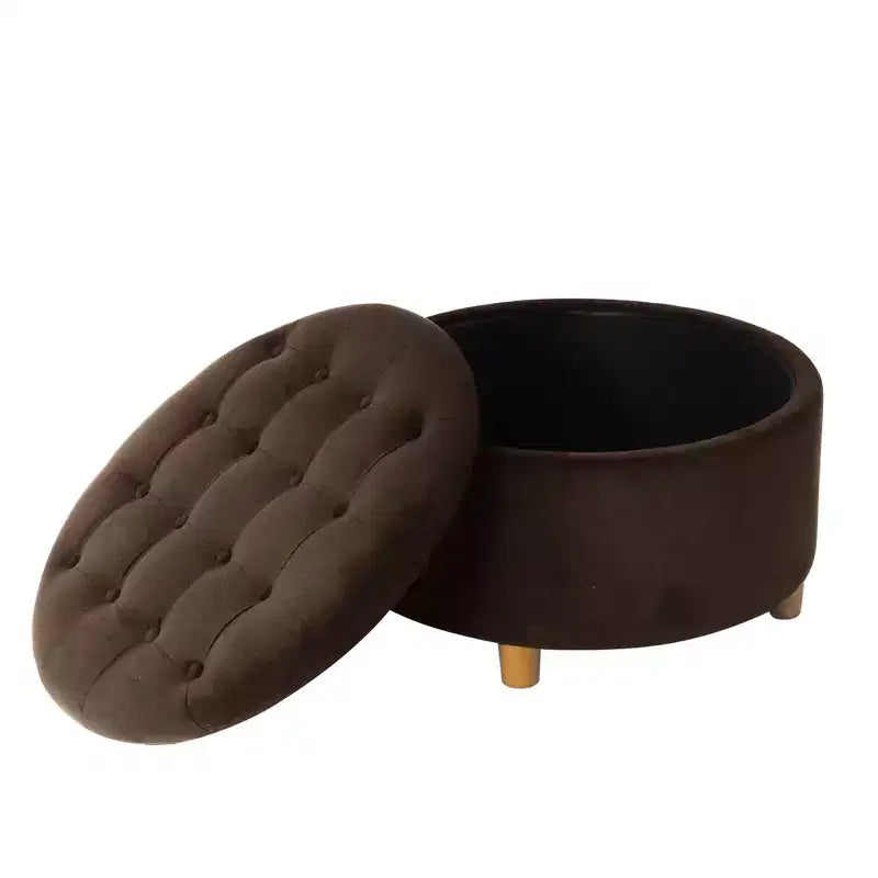 Pouffe de rangement rond capitonné
