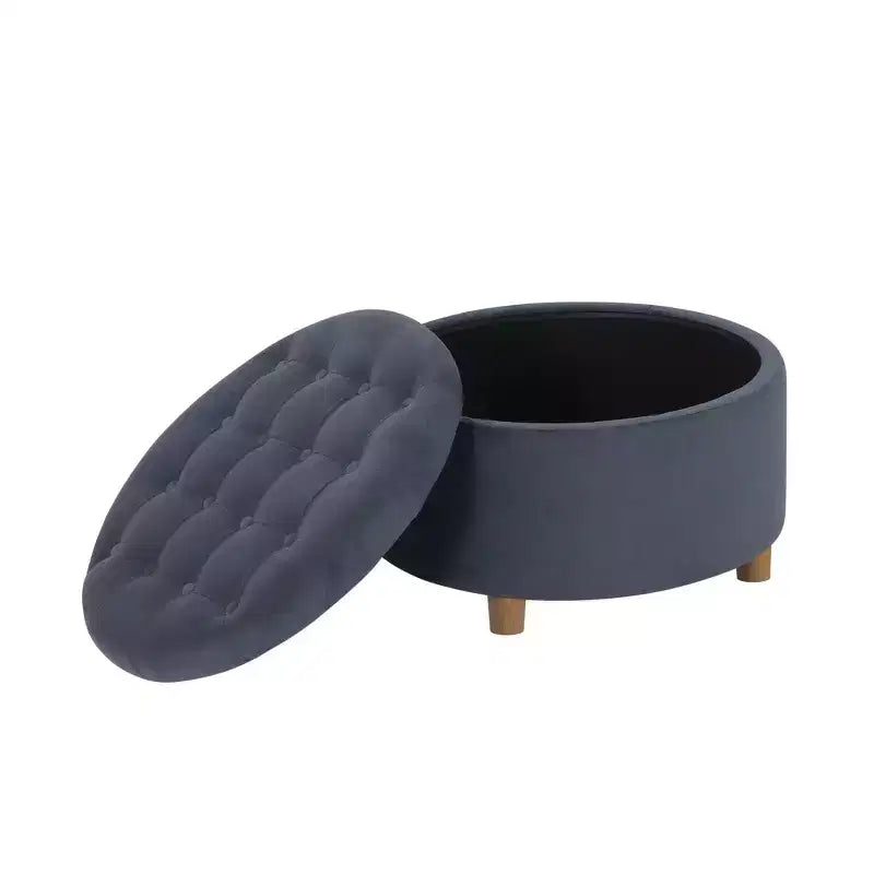 Pouffe de rangement rond capitonné