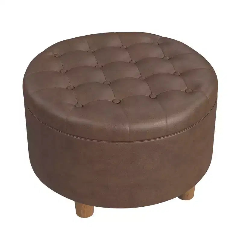 Pouffe de rangement rond capitonné