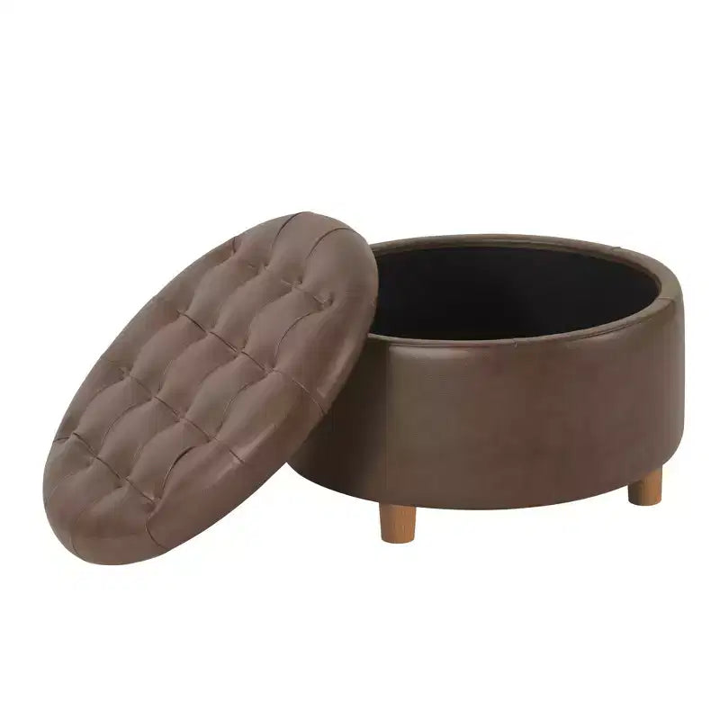 Pouffe de rangement rond capitonné