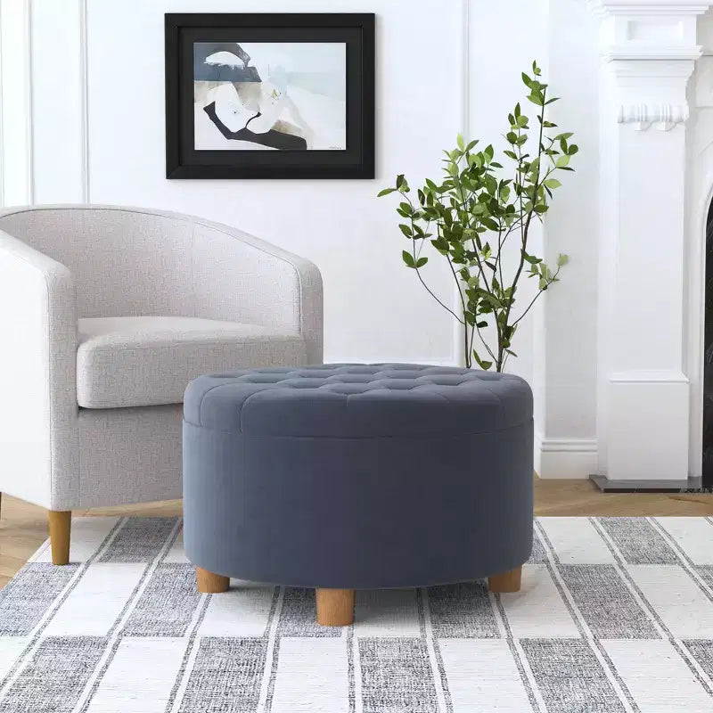 Pouffe de rangement rond capitonné