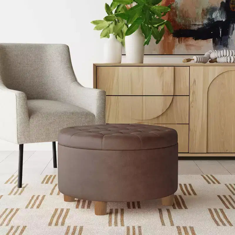 Pouffe de rangement rond capitonné