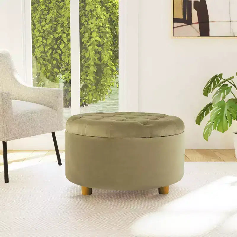 Pouffe de rangement rond capitonné
