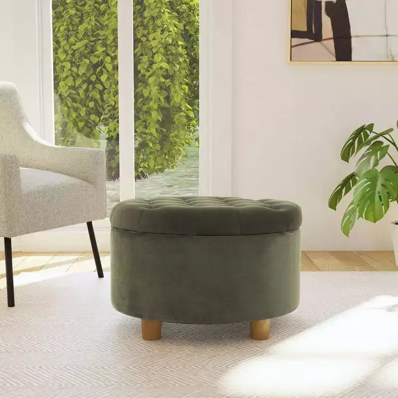 Pouffe de rangement rond capitonné