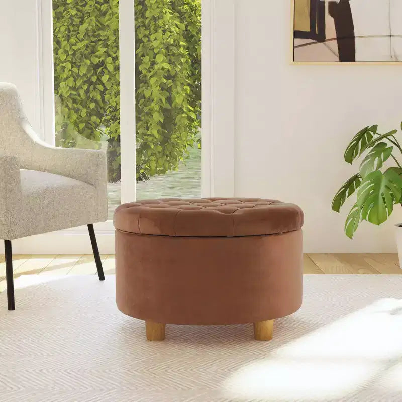 Pouffe de rangement rond capitonné