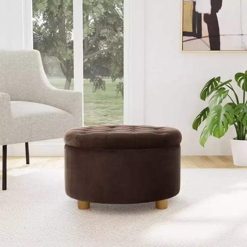 Pouffe de rangement rond capitonné